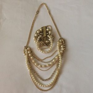 Faux Pearl Necklace & Bracelet Set